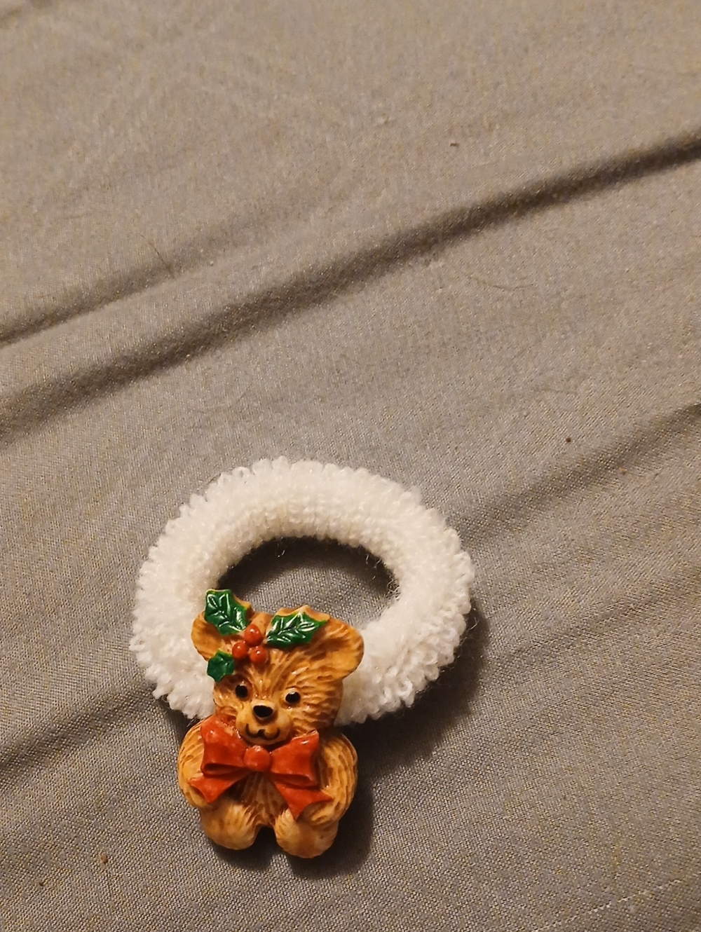 Kids White Bear Holiday Hair Tie with Bow